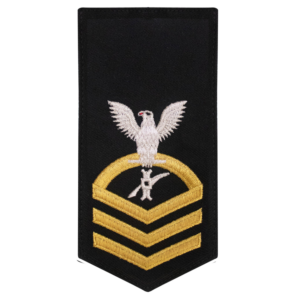 Navy E7 FEMALE Rating Badge: LN Legalman - seaworthy gold on blue