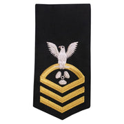 Navy E7 FEMALE Rating Badge: MM Machinists Mate - seaworthy gold on blue