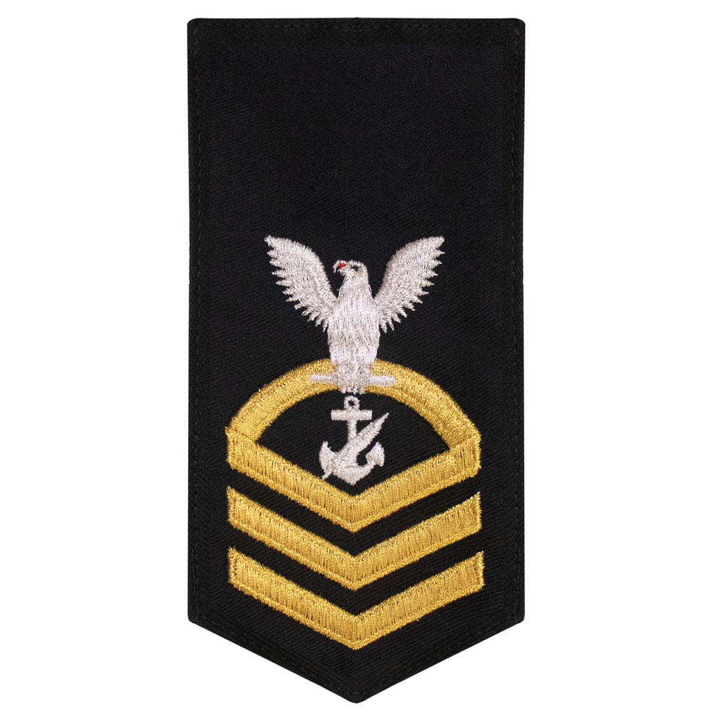 Navy E7 FEMALE Rating Badge: NC Navy Counselor - seaworthy gold on blue