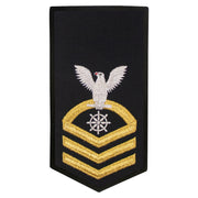 Navy E7 FEMALE Rating Badge: QM Quartermaster - seaworthy gold on blue