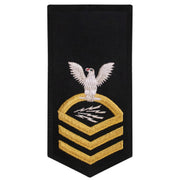 Navy E7 FEMALE Rating Badge: IT Information Systems Technician - seaworthy gold on blue