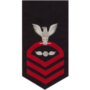 Navy E7 MALE Rating Badge: Aviation Electrician's Mate - seaworthy red on blue
