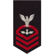 Navy E7 MALE Rating Badge: Aviation Ordnanceman - seaworthy red on blue