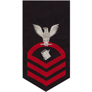 Navy E7 MALE Rating Badge: Personnelman - seaworthy red on blue