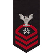 Navy E7 MALE Rating Badge: Storekeeper and Logistics Specialist - seaworthy red on blue