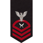 Navy E7 MALE Rating Badge: Yeoman - seaworthy red on blue