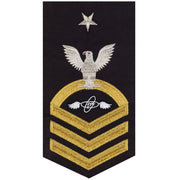 Navy E8 MALE Rating Badge: Aviation Electronics Technician - seaworthy gold on blue