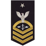 Navy E8 MALE Rating Badge: Aviation Maintenance Administration - seaworthy gold on blue
