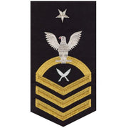 Navy E8 MALE Rating Badge: Yeoman - seaworthy gold on blue
