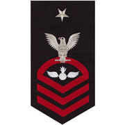 Navy E8 MALE Rating Badge: Aviation Ordnanceman - seaworthy red on blue