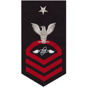 Navy E8 MALE Rating Badge: Aviation Electronics Technician - seaworthy red on blue