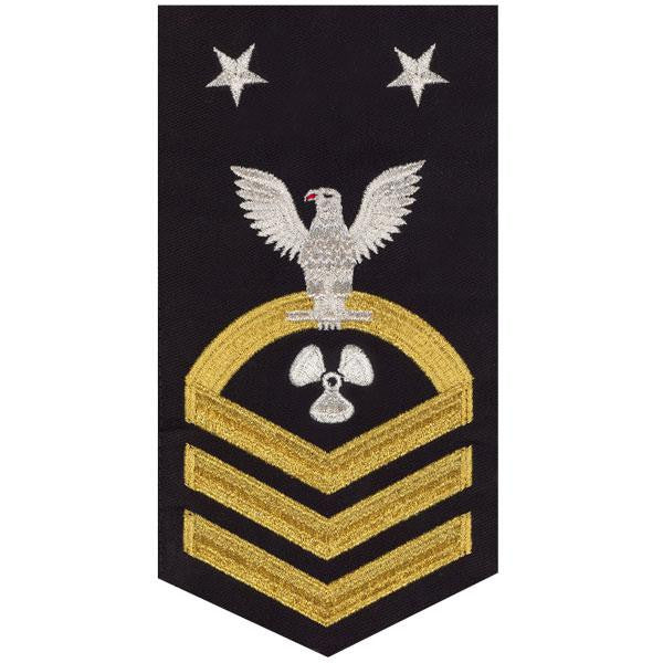 Navy E9 MALE Rating Badge: Machinist's Mate - seaworthy gold on blue