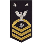 Navy E9 MALE Rating Badge: Religious Programs Specialist - seaworthy gold on blue