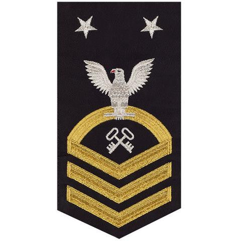 Navy E9 MALE Rating Badge: Storekeeper / Logistics - seaworthy gold on blue