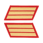 Marine Corps Service Stripe: Male - gold embroidered on red, set of 3
