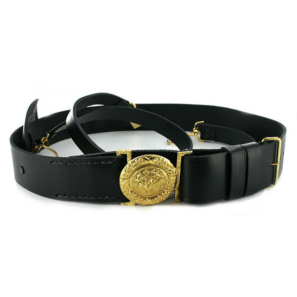 Navy Leather Sword Belt with Gold Buckle display picture 1