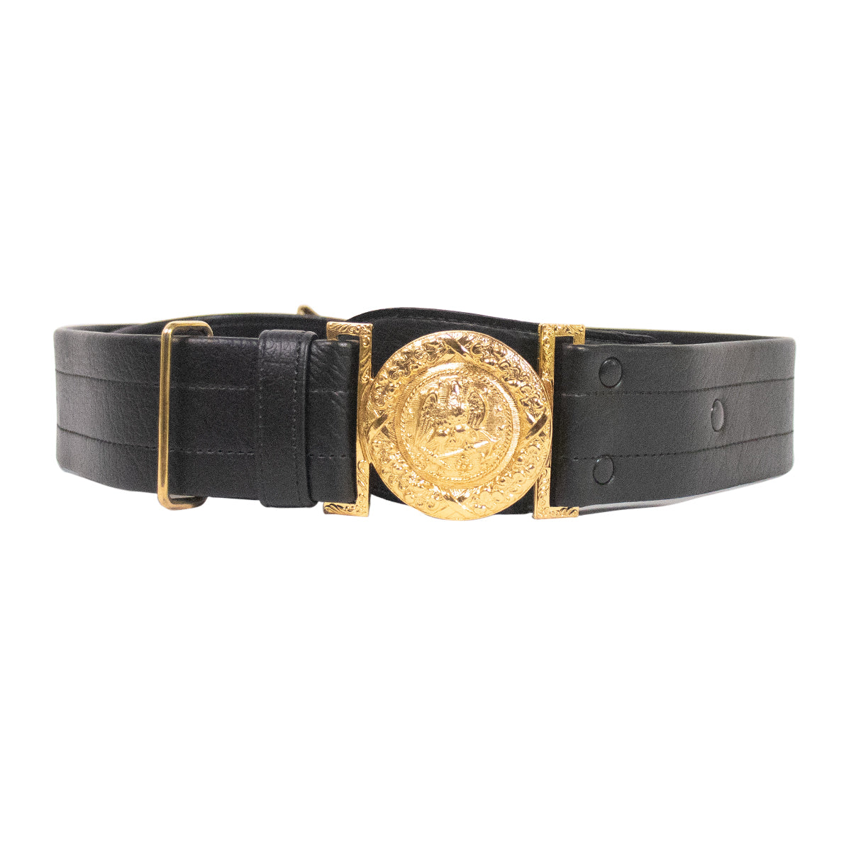 Navy Sword Belt: Vinyl Belt with Gold Buckle