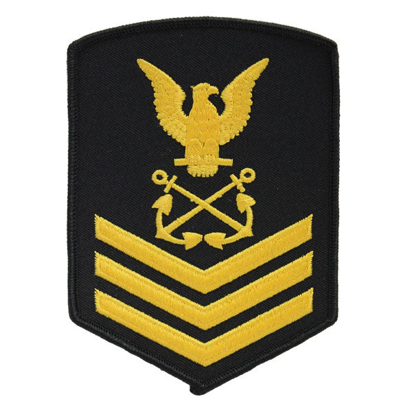 USNSCC - PO1 with (3 Stripes) Sea Cadet Rating Badge Male (Gold on Black)