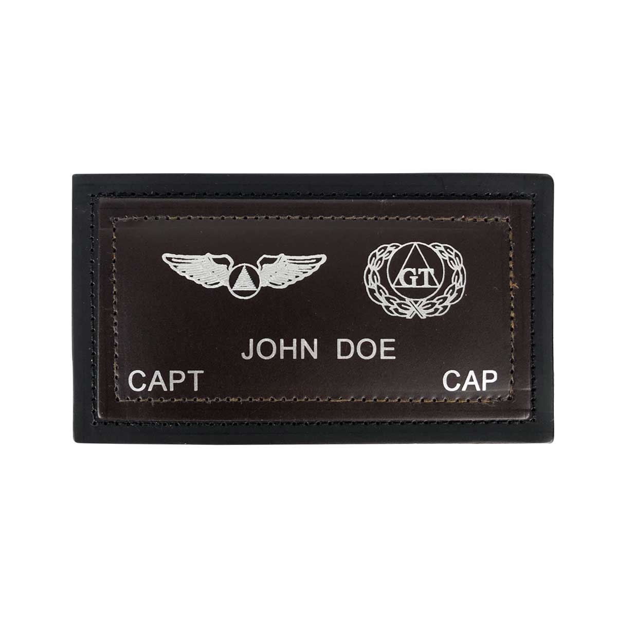 Civil Air Patrol Name Patch: Dual Emblem - brown on black leather w/hook closure