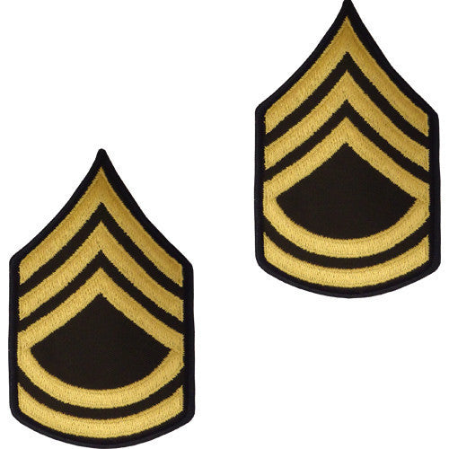 Army Chevron: Sergeant First Class - gold embroidered on green, male (NON-RETURNABLE/NON-REFUNDABLE)