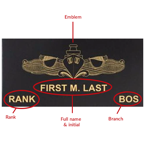 Black Leather Name Patch with Hook - Emblem/Name/Rank - 1 each