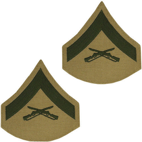 Marine Corps Chevron: Lance Corporal - green embroidered on khaki, male