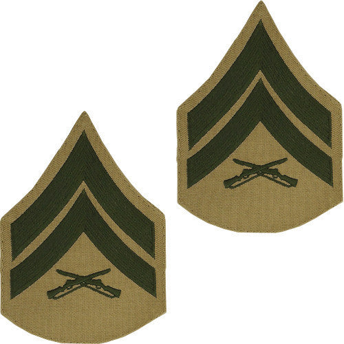 Marine Corps Chevron: Corporal - green embroidered on khaki, male