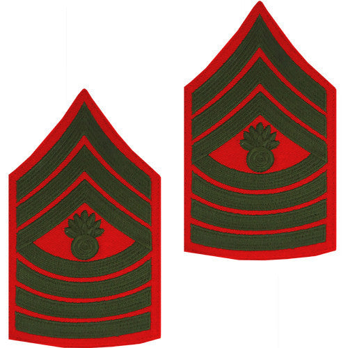 Marine Corps Chevron: Master Gunnery Sergeant - green on red for male
