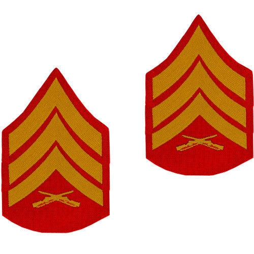 Marine Corps Chevron: Sergeant - gold embroidered on red, male