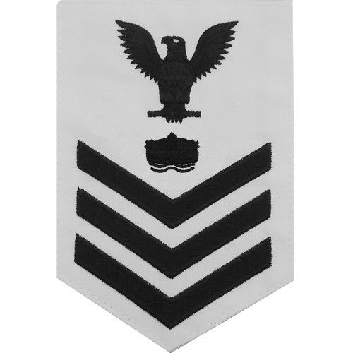 Navy E6 MALE Rating Badge: Mineman - white