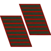 Marine Corps Service Stripe: Male - green embroidered on red, set of 8