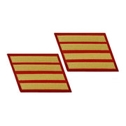 Marine Corps Service Stripe: Female - gold on red, set of 4