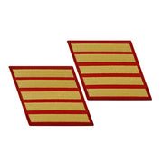 Marine Corps Service Stripe: Female - gold on red, set of 5