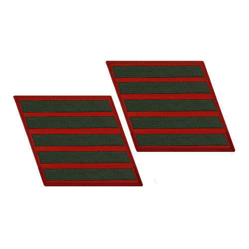 Marine Corps Service Stripe: Female - green on red, set of 5