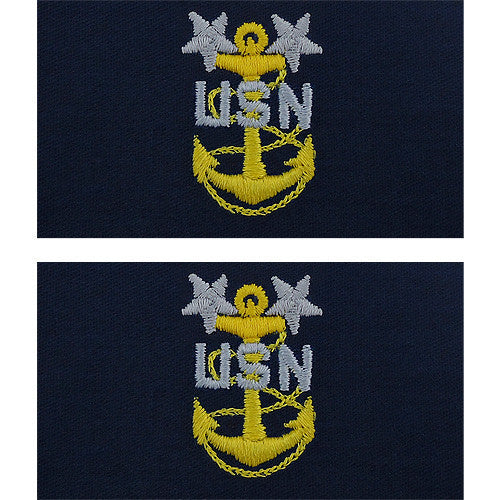 Navy Embroidered Collar Device: E9 CPO: Master - embroidered on coverall