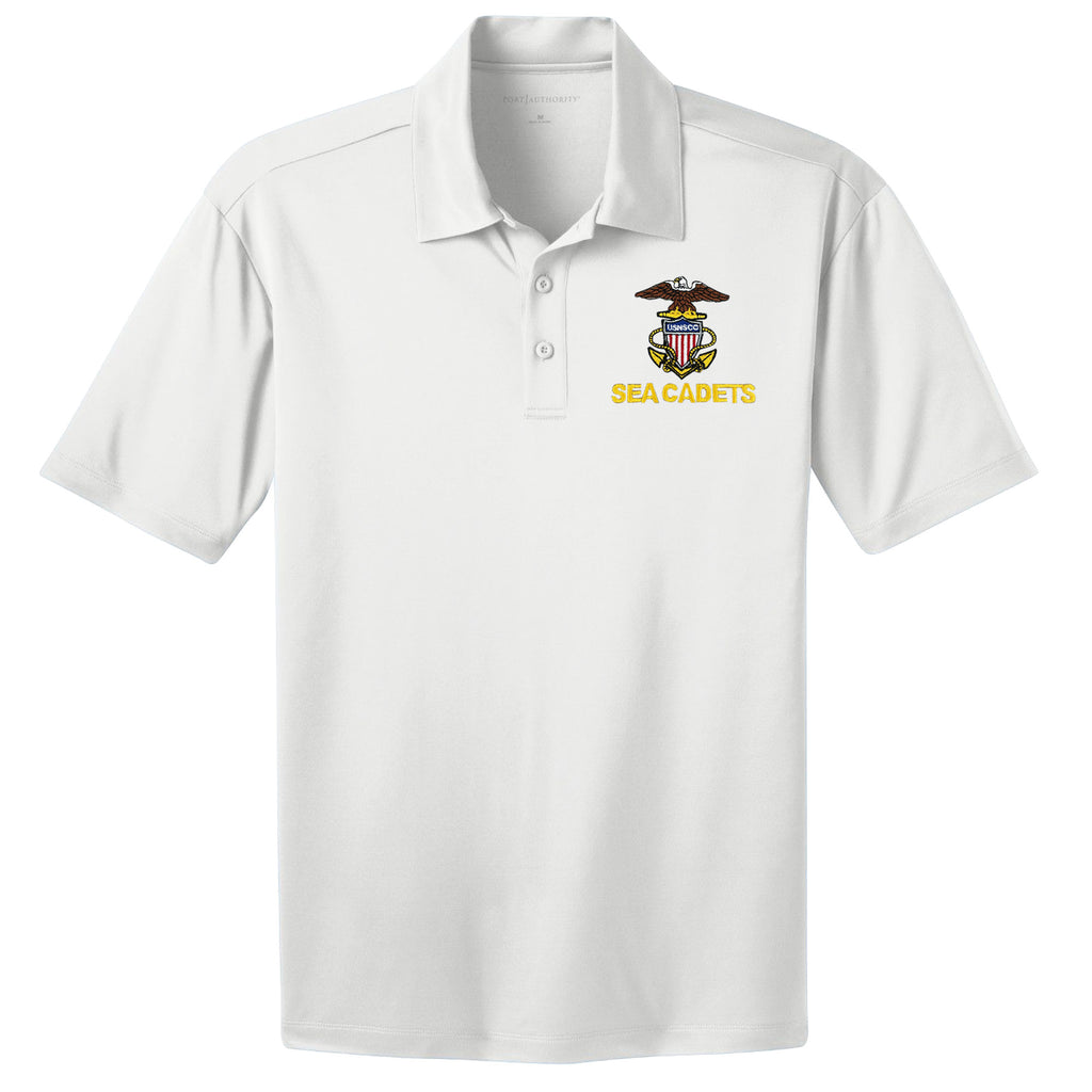 Men's White Short Sleeve Polo Shirt Embroidered With Sea Cadet Logo