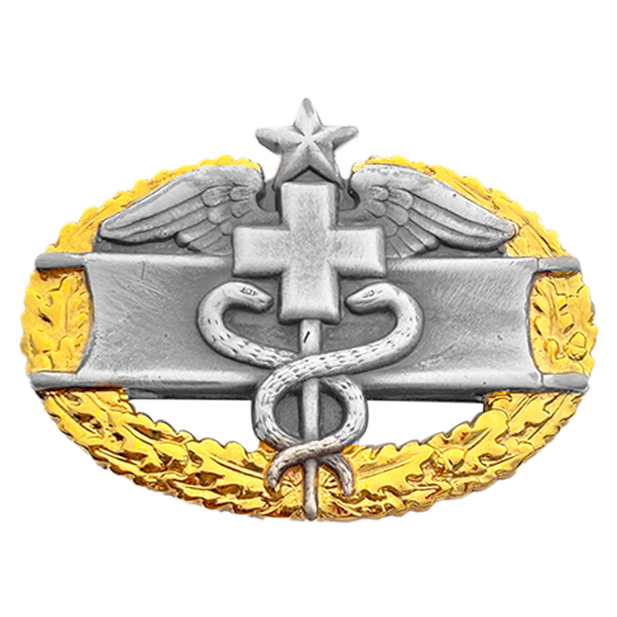 Army Badge: Master Combat Medical Second Award - regulation size, silver oxidized