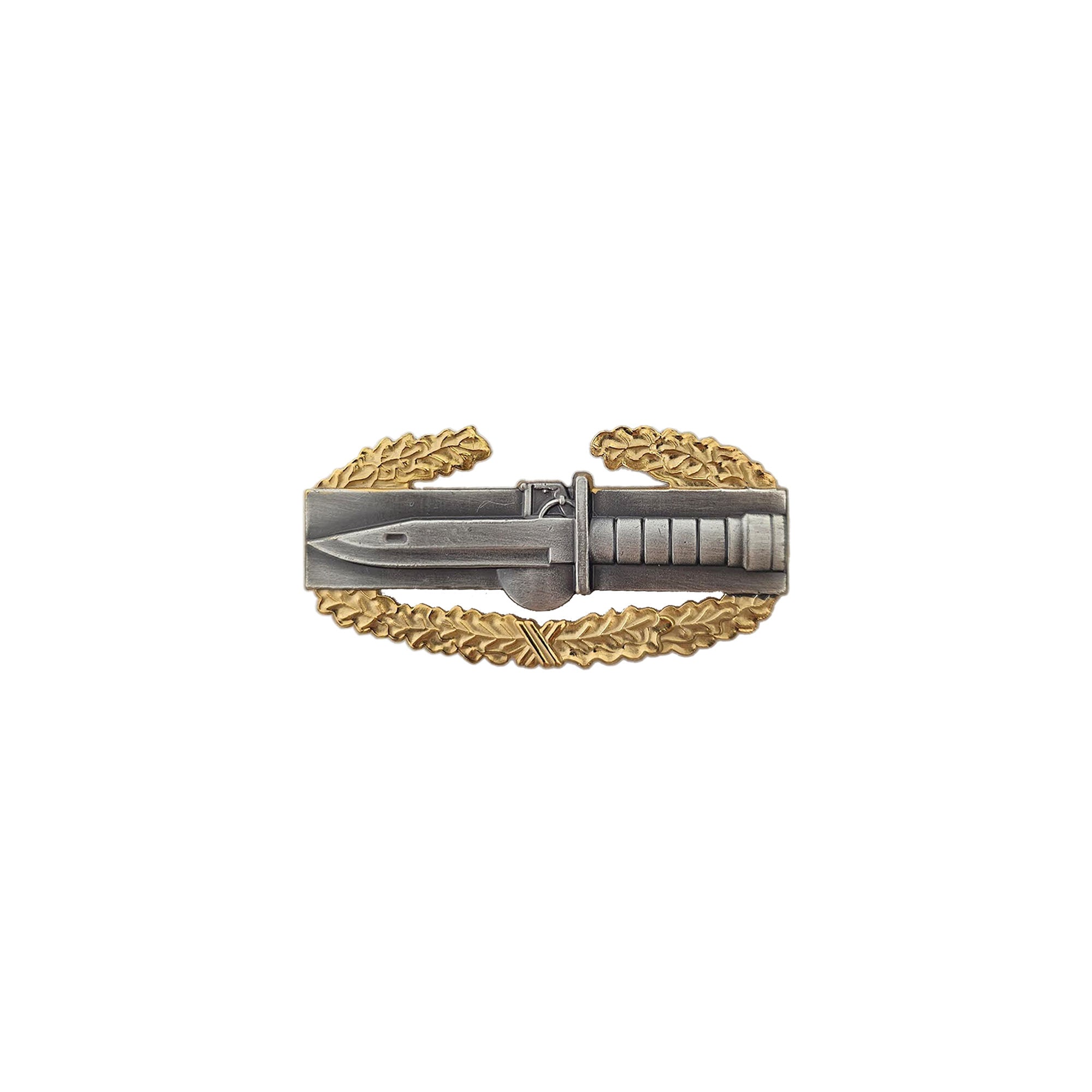 Army Badge: Master Combat Action First Award - dress miniature size, silver oxidized