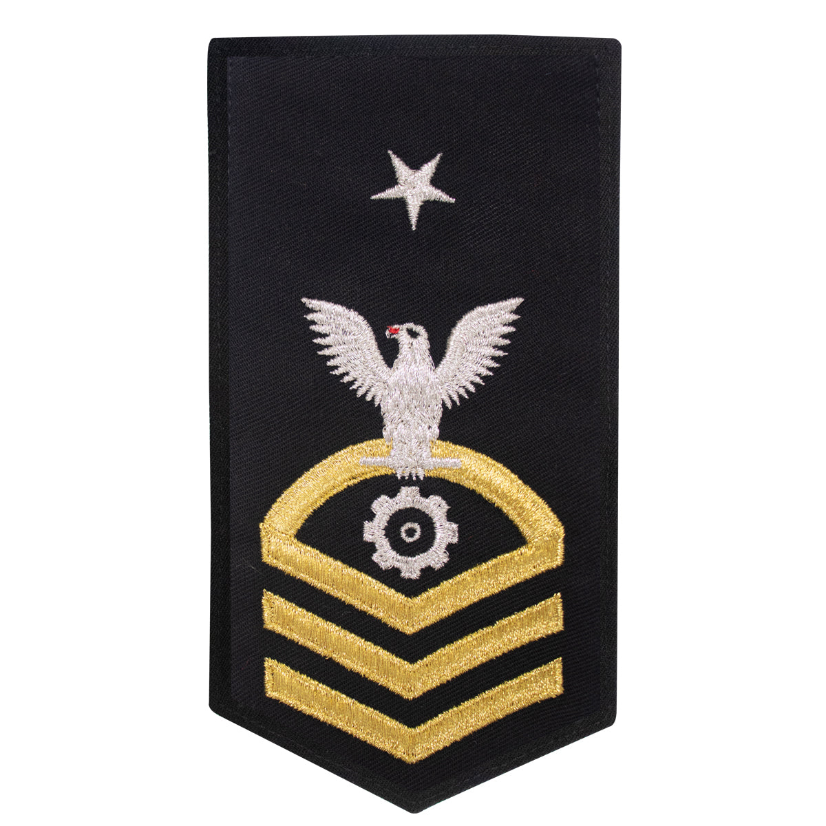 Navy E8 FEMALE Rating Badge: Engineman - seaworthy gold on blue