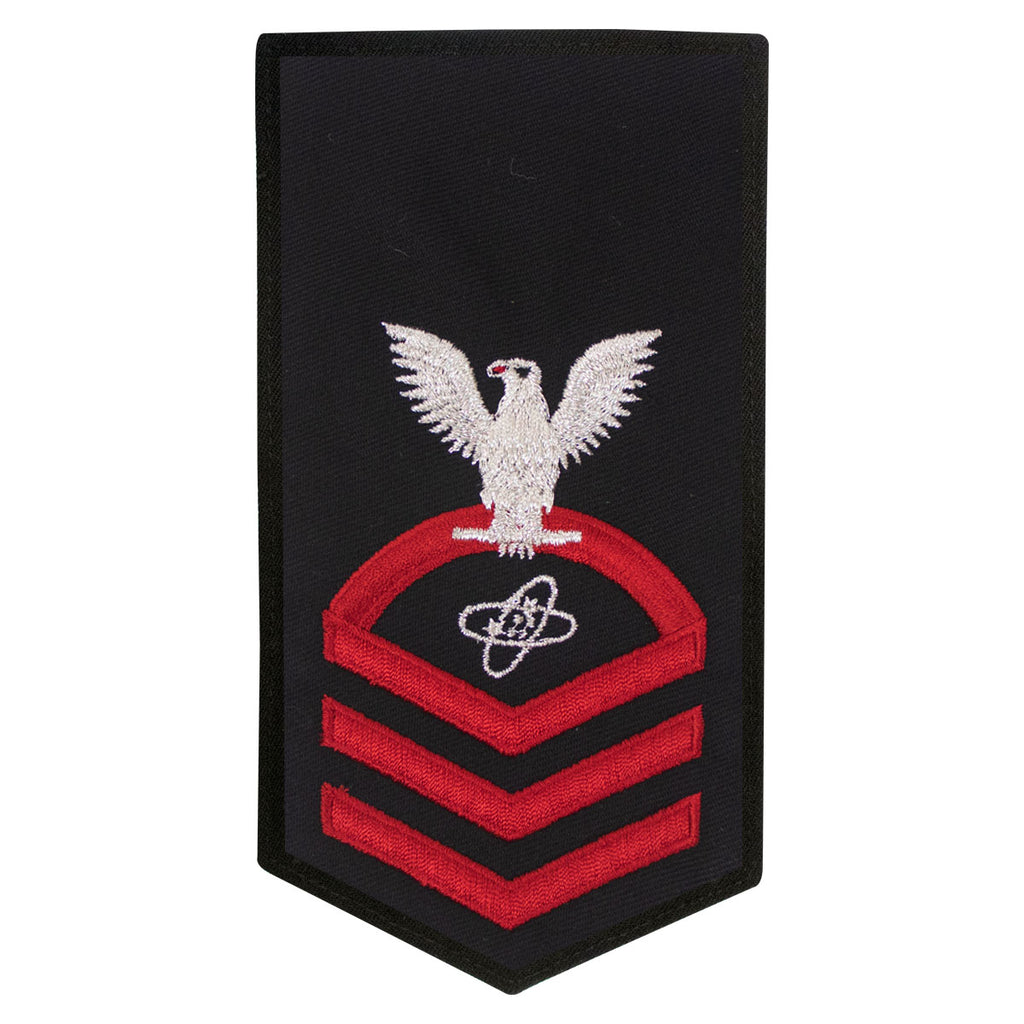 Navy E7 FEMALE Rating Badge: ET Electronics Technician  - seaworthy red on blue