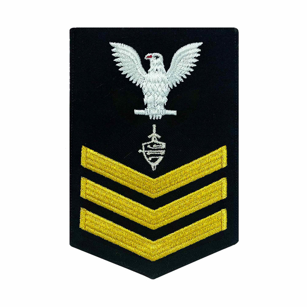Navy E6 FEMALE Rating Badge: CWT Cyber Warfare Technician - Seaworthy Gold New Serge for Jumper