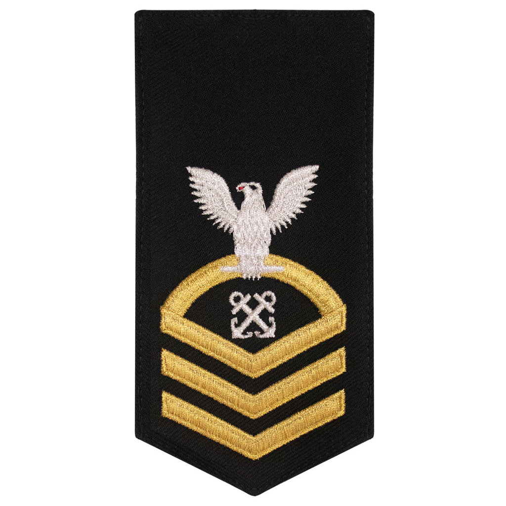 Navy E7 FEMALE Rating Badge: BM Boatswain Mate - seaworthy gold on blue