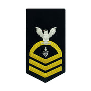 Navy E7 FEMALE Rating Badge: CWT Cyber Warfare Technician - seaworthy gold on blue