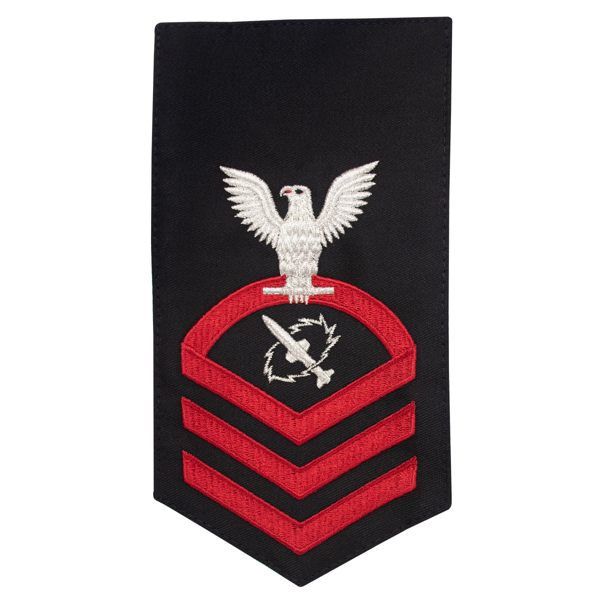 Male Raiting Guide Incel Navy E7 MALE Rating Badge: Missile Technician- seaworthy red on blue