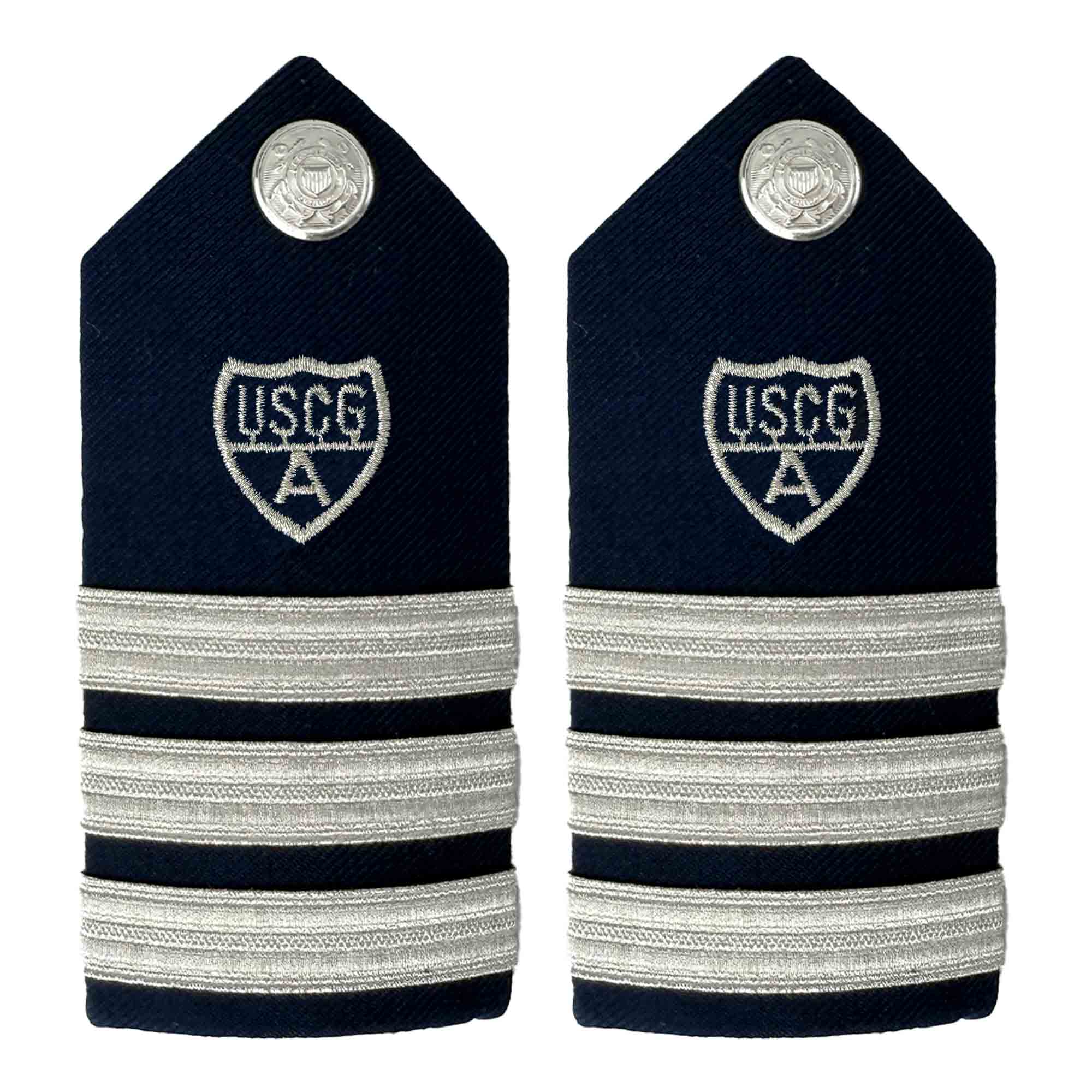 Coast Guard Auxiliary Hard Shoulder Board: DCP (3 Stripes & Silver A) - Female
