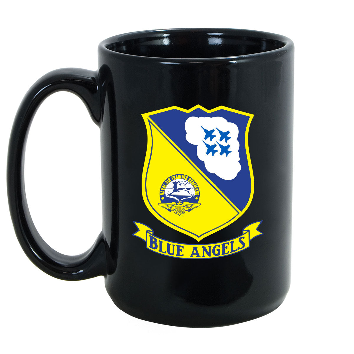 Blue Angels Mug Black: Shield and Helmet