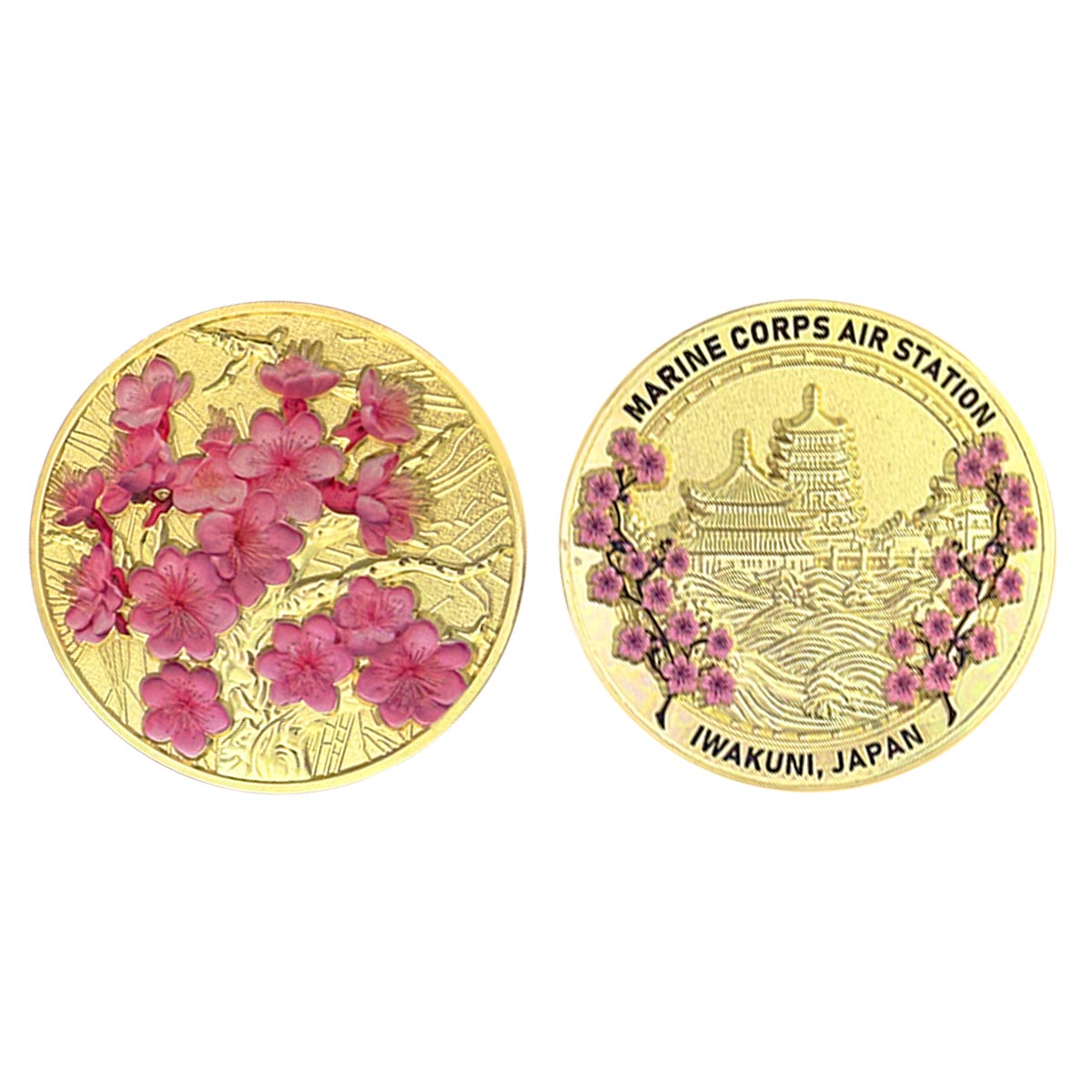 Marine Corps Coin: 2" Marine Corps Air Station Iwakuni Cheery Blossom Castle - shiny finish