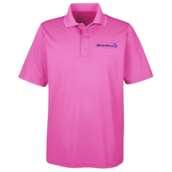 Male Pink Performance Polo Shirt Embroidered with Royal Blue Young Marines Swoosh