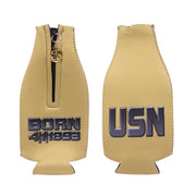 US Navy CPO Koozie: Khaki Bottle Cover with Anchor zipper