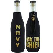 US Navy CPO Koozie: Black Bottle Cover with Anchor zipper